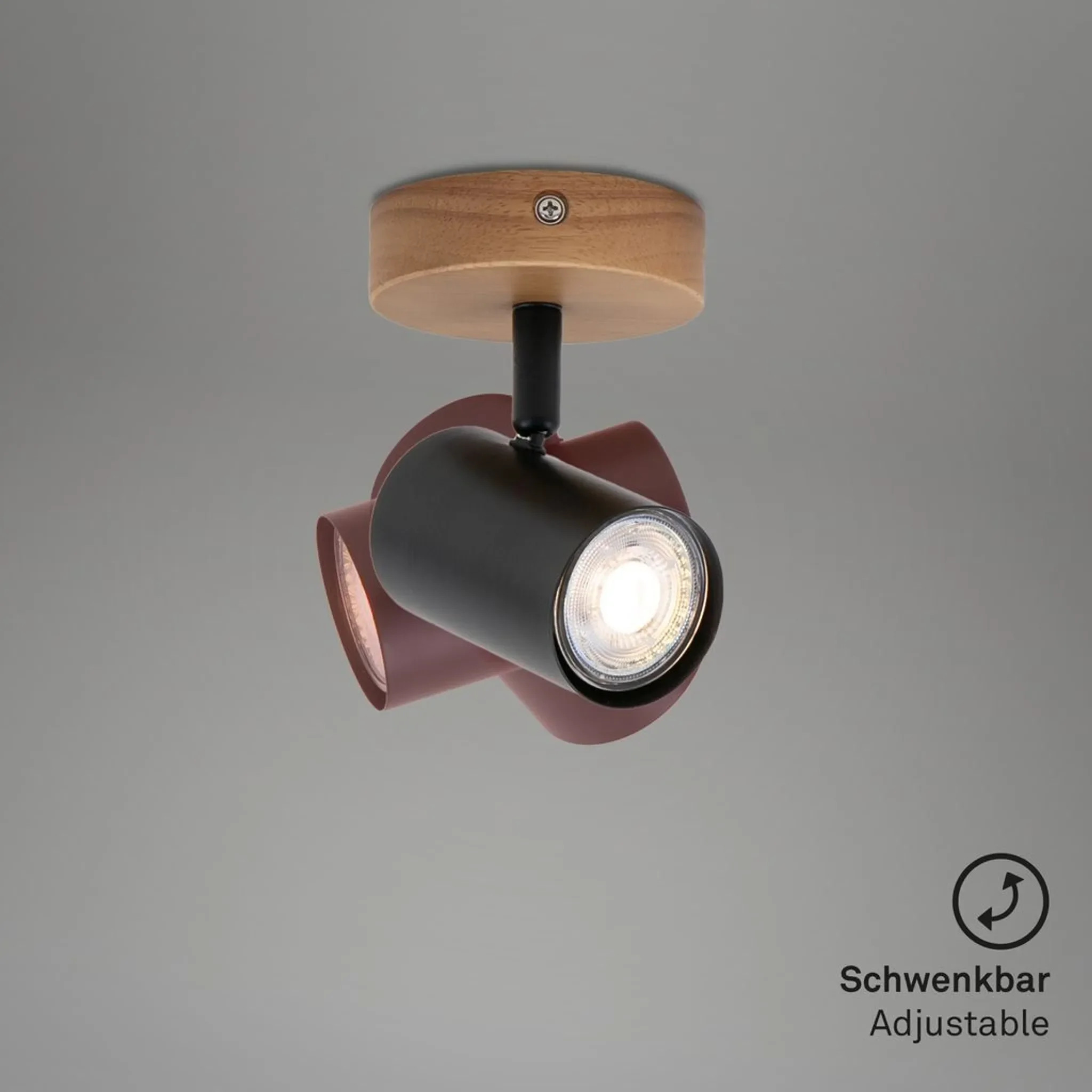 Wandspot Retro – dreh- & schwenkbar, 1× GU10, Schwarz mit Holz